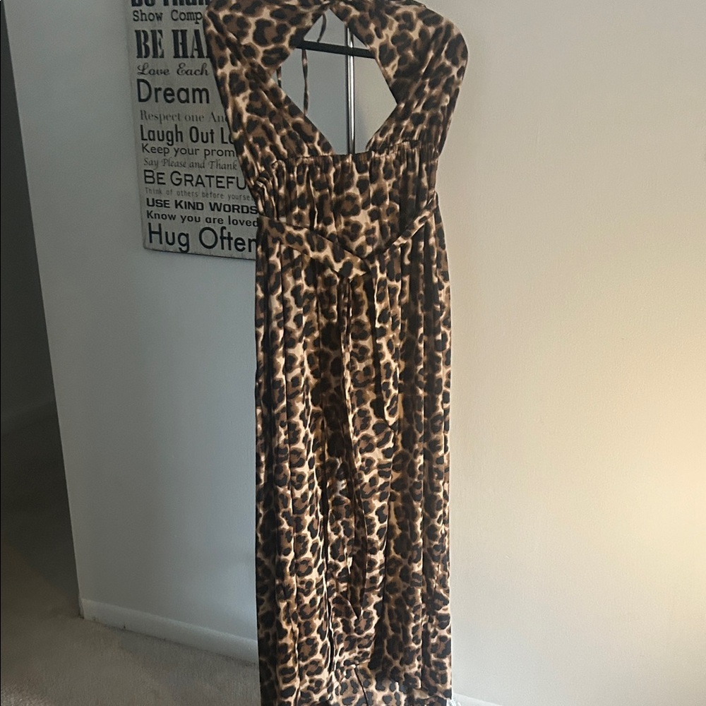 Boohoo Brown Leopard Backless Dress